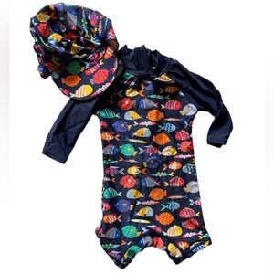 UP & FAST Fish Bathing Suit & Matching Hat, 3-6 Months